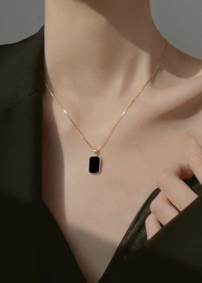 Chaîne avec breloque rectangle noire - 0552 - 